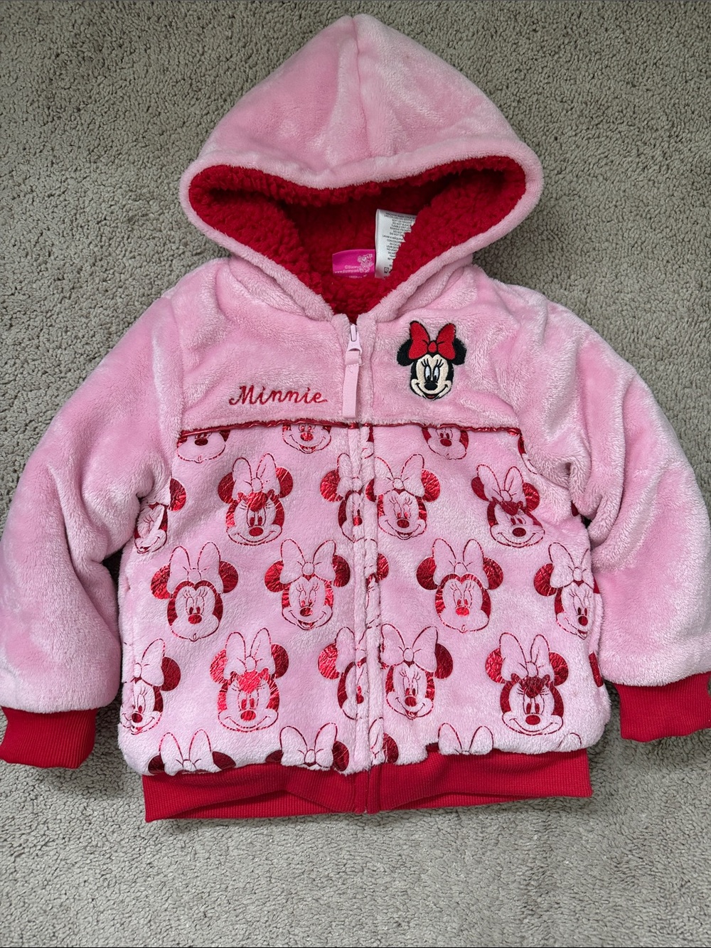 Girls 4T Disney Pink Minnie Mouse Hooded Fleece Jacket with Red Accents